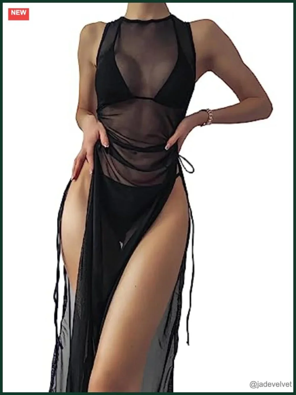 Sheer Mesh Long Sleeve Swimwear Bikini Cover Up Dress